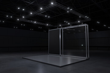 Exhibition stand for mockup and Corporate identity,Display design.Empty booth Design.Retail booth elements in Exhibition hall.booth Design trade show.Blank Booth system of Graphic Resources.3d render.