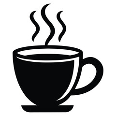 Modern silhouette vector illustration of a coffee cup icon with steam rising in minimal flat design