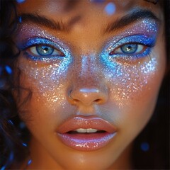 Glamorous Glittery Makeup Look on Woman's Face