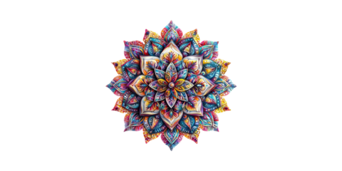 Colorful Mandala Art Design. Intricate Geometric Pattern Symbolizing Harmony And Balance Isolated On Transparent Background