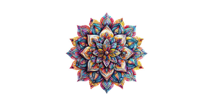 Colorful Mandala Art Design. Intricate Geometric Pattern Symbolizing Harmony And Balance Isolated On Transparent Background