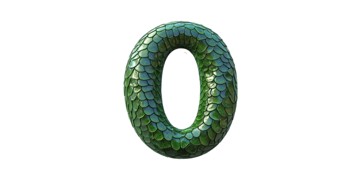 Green Snake Scale Textured Number Zero. Symbolism Of Nature And Rebirth Isolated On Transparent Background - Powered by Adobe