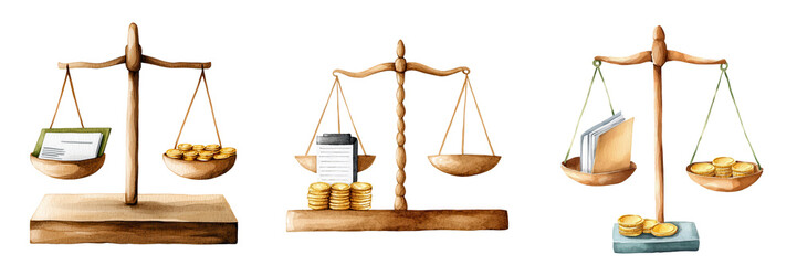 Balancing Financial Elements with Scales and Gold Coins visual