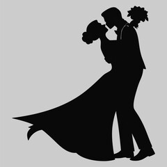 Bride and groom embracing silhouette vector design art and illustration