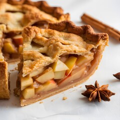 Close-up of a homemade apple pie slice with flaky crust and spiced apple filling, isolated on white &ndash; apple pie slice wallpaper &ndash; dessert wallpaper &ndash; apple pie image

