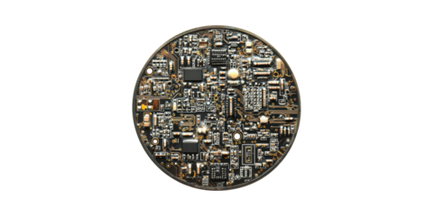 Circular Microchip Circuit Board. Advanced Technology And Electronics Innovation Isolated On Transparent Background