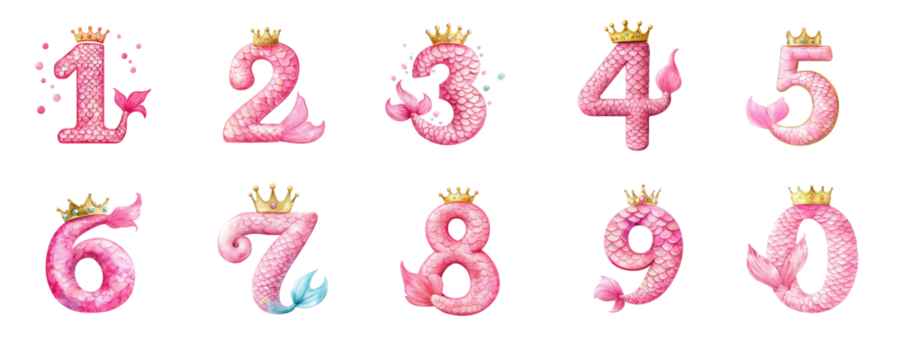 Enchanting Mermaid Tail Numbers 0 9 Pink Scaled Princess Crowns for Kids' Designs