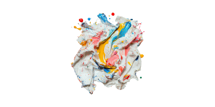 Abstract Colorful Paint Splash Crumpled Canvas. Creative Expression And Artistic Design Isolated On Transparent Background