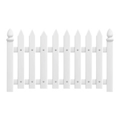 White plastic fence for garden decoration isolated on white background.