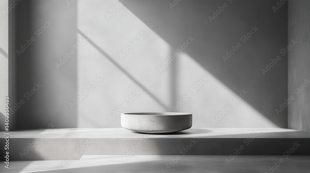 Poster modern minimalist arrangement of vases and skincare containers on a gray shelf with dried flowers