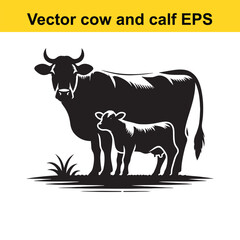Vector Cow and calf silhouette