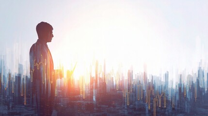 Businessman Analyzing Financial Report with Glowing Upward Trends