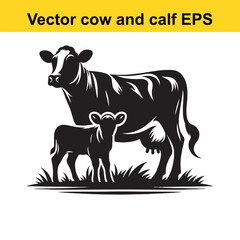 Vector Cow and calf silhouette