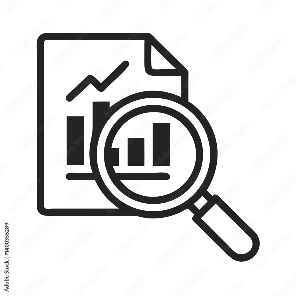 Poster data analytics with magnifying glass icon representing detailed analysis and insightful evaluation