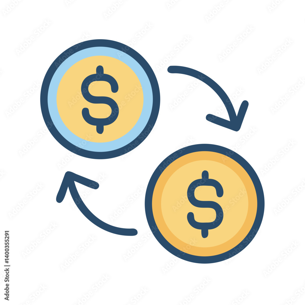 Aufkleber Currency Exchange with Dollar Symbol and Arrows Icon Representing Financial Transactions and Global Exchange