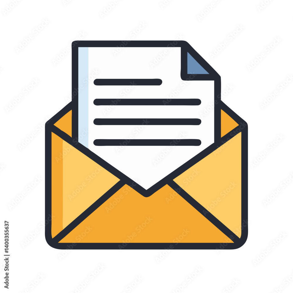 Poster email envelope with document inside icon representing digital communication and document delivery