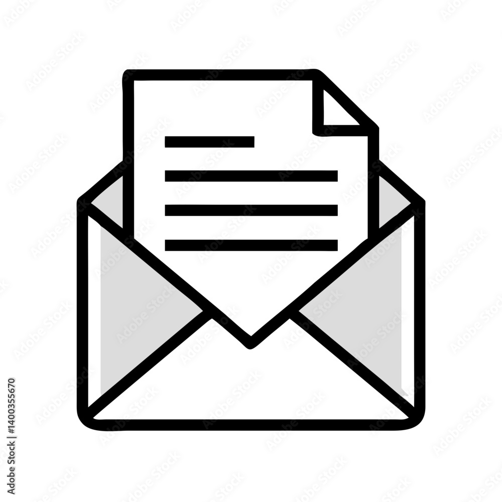 Poster email envelope with document inside icon representing digital communication and document delivery