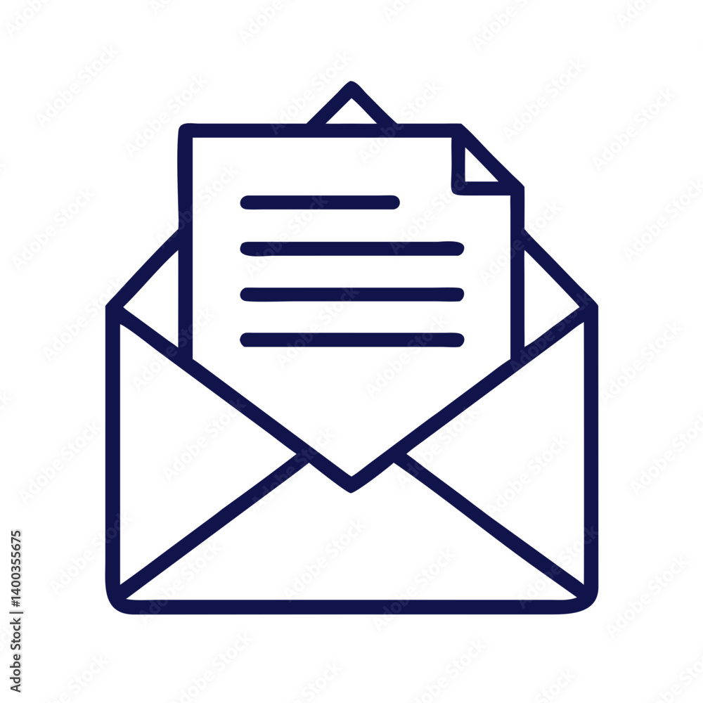 Poster email envelope with document inside icon representing digital communication and document delivery