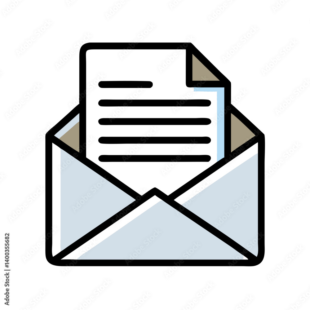 Poster email envelope with document inside icon representing digital communication and document delivery