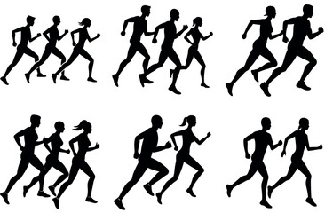 Group Running Silhouette Vector of Three Active Joggers – Fitness Clipart for Sports, Cardio Workouts, Health and Wellness Designs, Vector for Cricut Projects, Sublimation Use