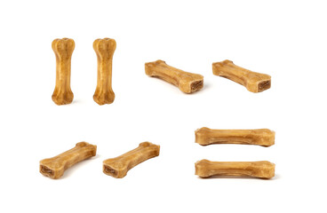 Rawhide bones, collagen dog chew food, pressed dry kibble, natural long-lasting canine treats