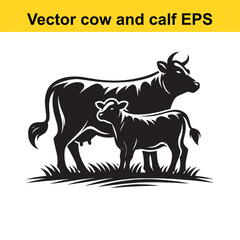 Vector Cow and calf silhouette © Shah