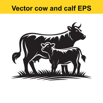 Vector Cow and calf silhouette