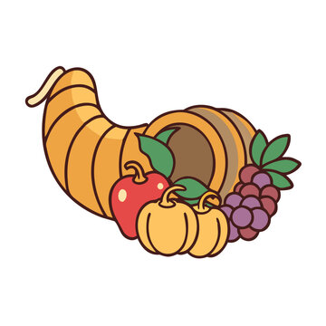 harvest cornucopia with fruits, vegetables clip art preview