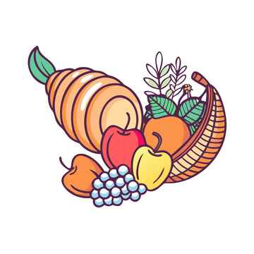 harvest cornucopia with fruits and vegetables clip art preview