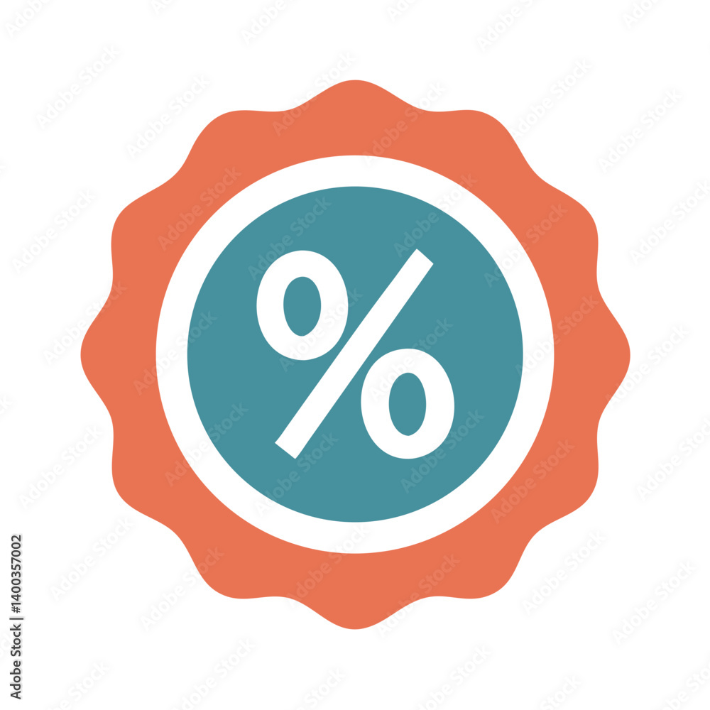 Poster percentage symbol in circular badge icon representing financial ratios and data analysis