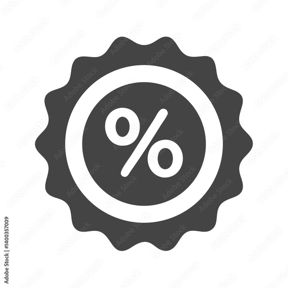 Poster percentage symbol in circular badge icon representing financial ratios and data analysis