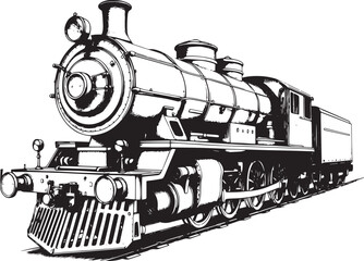 Steam locomotive, retro, vitnage, transport. Hand drawn vector illustration	