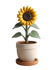 Obraz premium Cheerful Sunflower Growing in a Clay Pot on a Black Background