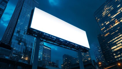 Empty billboard at night, cityscape backdrop