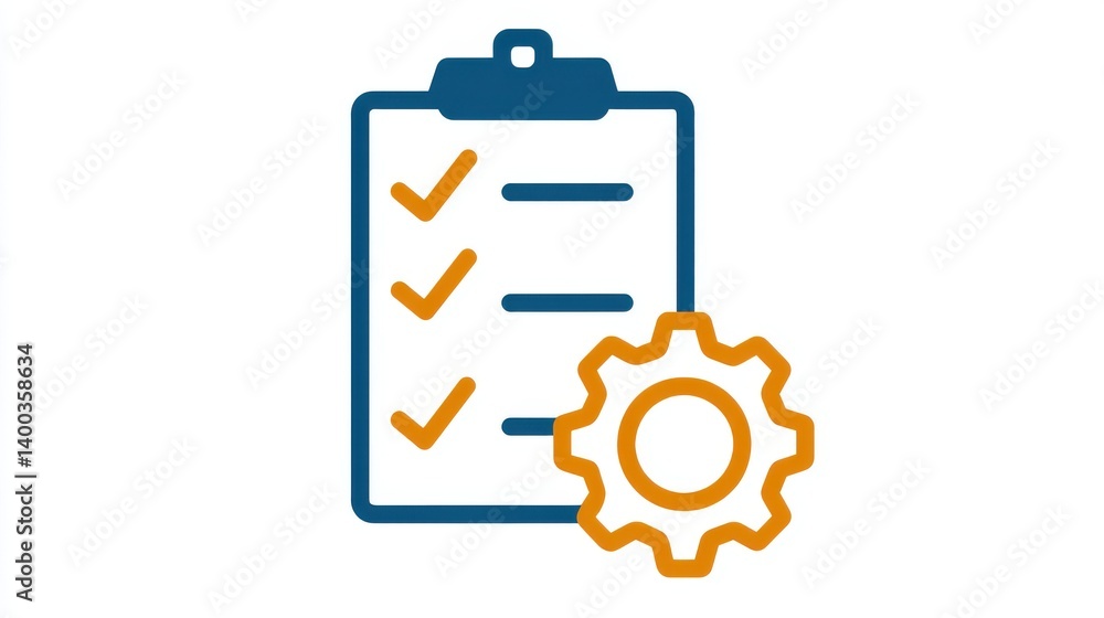 Aufkleber checklist with gear icon representing the planning organization and productivity involved in a workf