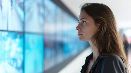 Woman observing displays in modern facility technology environment