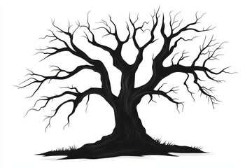 Obraz premium Silhouette of a leafless tree isolated on white background