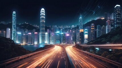 Obraz premium night traffic in hong kong