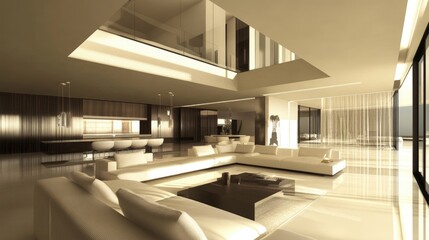 Obraz premium Modern living room with clean, minimal design and natural light, embodying simplicity and elegance.