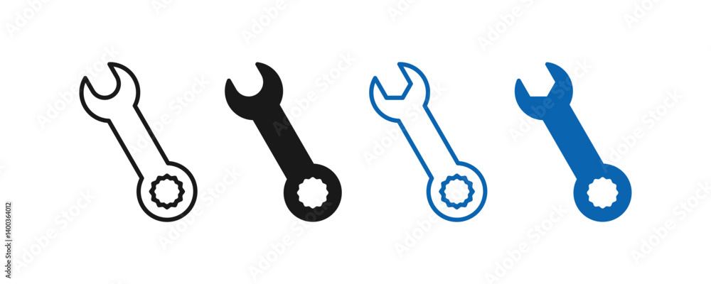 Poster wrench icon set. combination wrench icon. spanner with open box or ring end flat vector icon for app