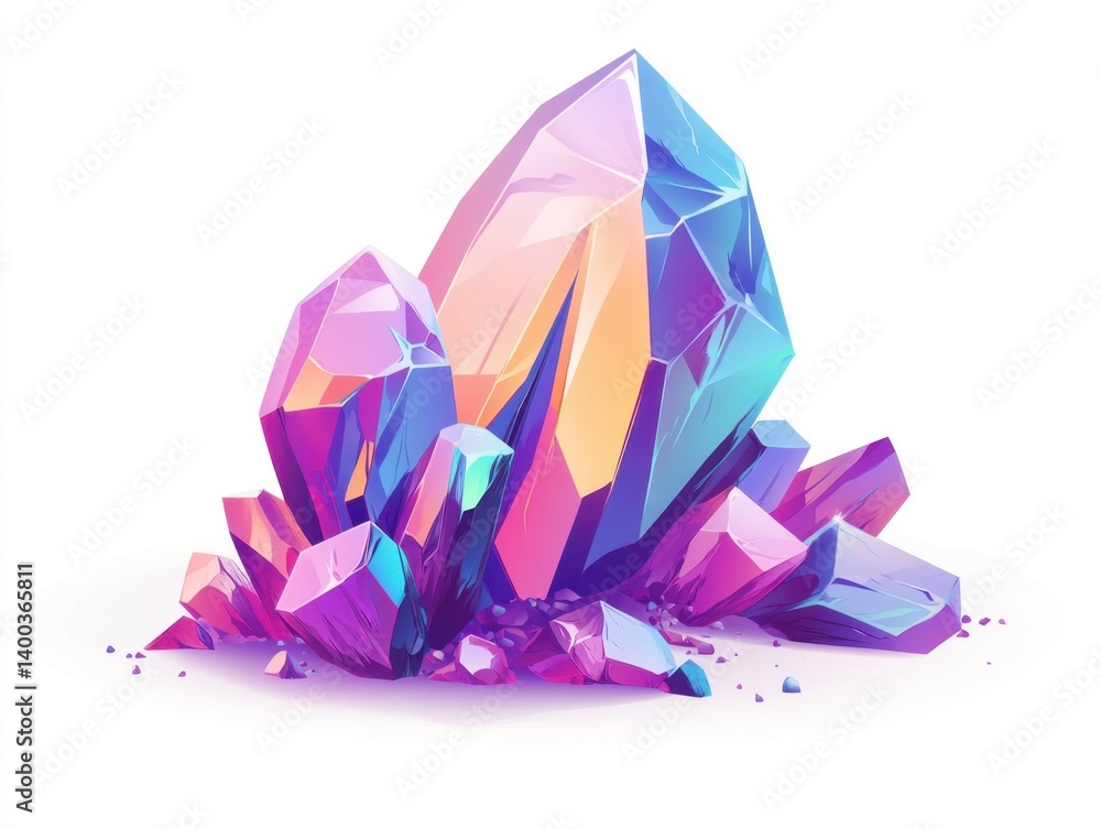 Poster captivating cluster of vibrant crystals with a mesmerizing display of colors on a pristine white can