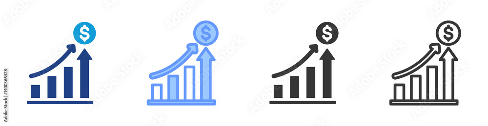 Poster revenue growth icon set multiple style collection