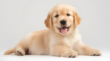 golden retriever puppy on white background
