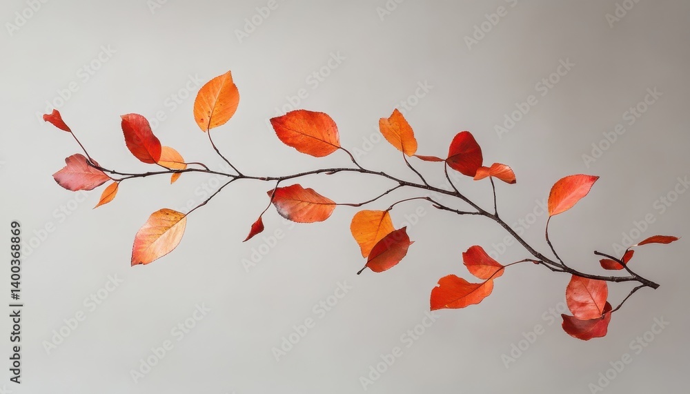 Poster beautiful autumn leaves in vibrant colors of orange and red arranged artistically on a neutral backg