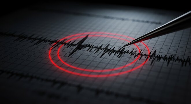 Seismograph recording seismic activity with stylus tracing earthquake patterns