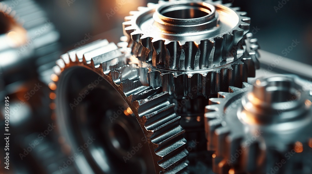 Poster double exposure of gears mechanism with blurred background effect