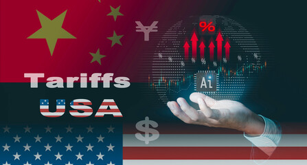 Import Tariffs Concept. AI Tech War, semiconductor microchips industrial, Industry Investment,...