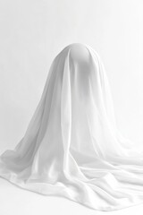 Elegant white fabric draped over a sphere creating soft shadows and highlights in a minimalist modern style with bright background