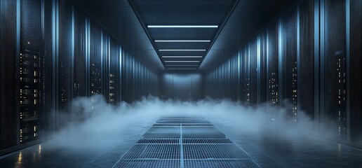 Modern foggy server room