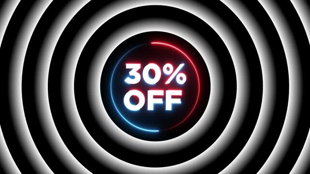 30% discount On white radio waves animation Isolated on Black Background